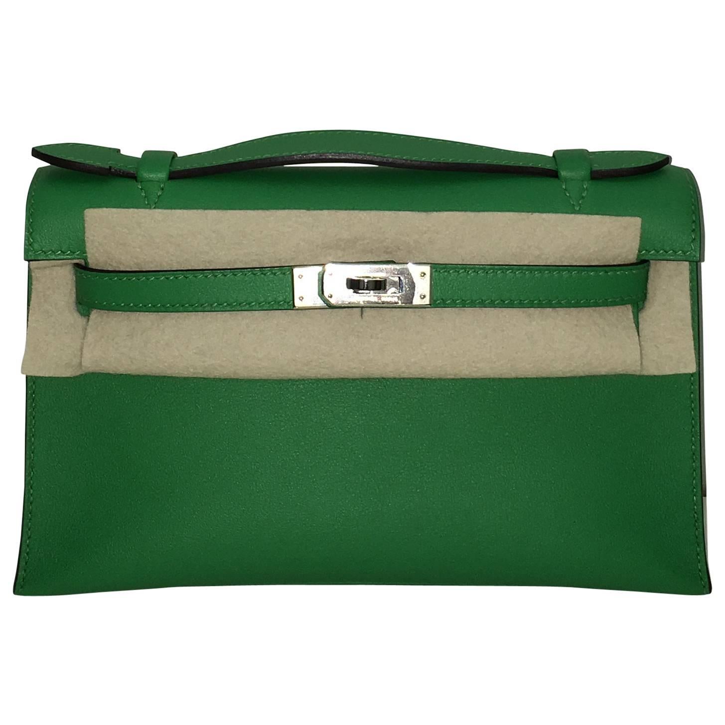 Hermes Kelly Pochette Green Bamboo PHW