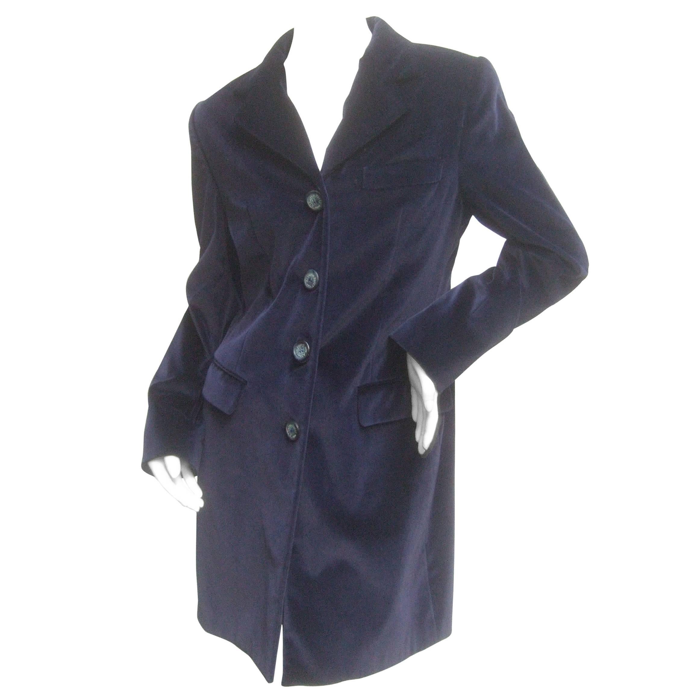 Alberto Forti Roma Midnight Blue Cotton Velvet Coat  For Sale