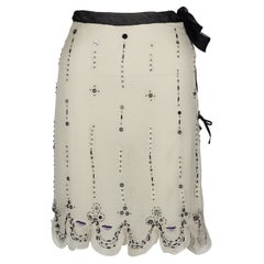 Prada Spring 2000 Beige Semi Sheer Silk Lip Embellished Skirt Runway Look #55