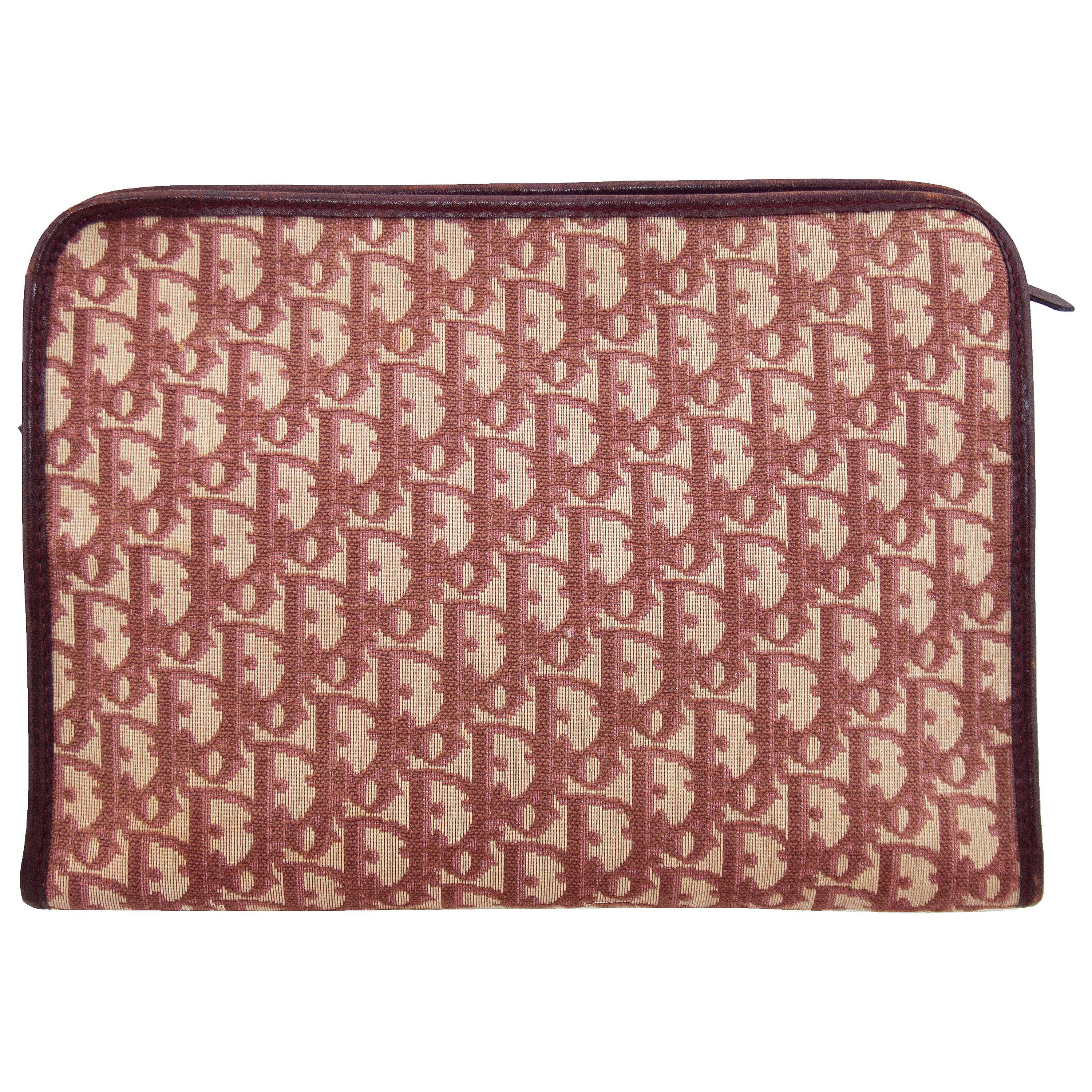 1970s Christian Dior Red Monogram Canvas Cosmetic Bag/Clutch 