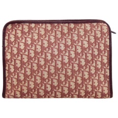 Vintage 1970s Christian Dior Red Monogram Canvas Cosmetic Bag/Clutch 