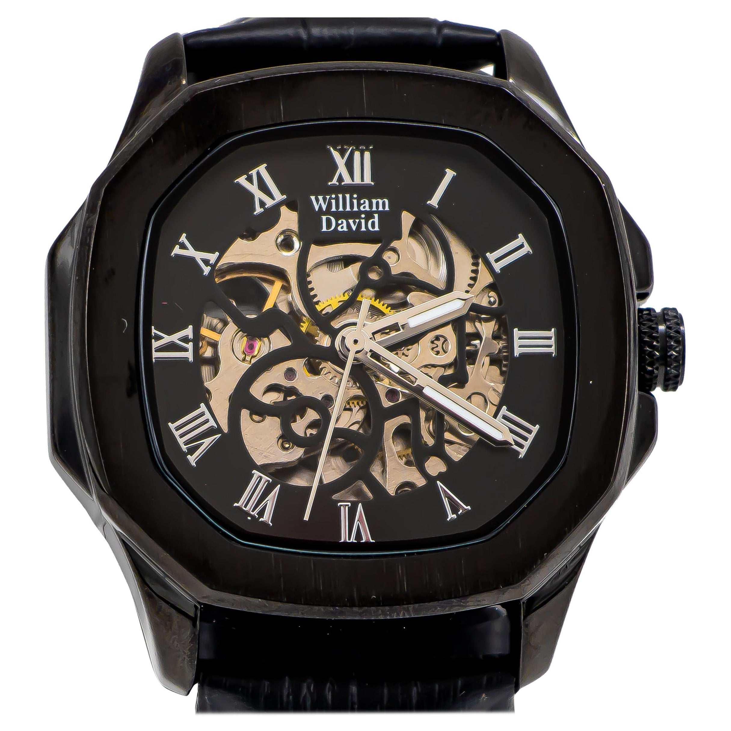 Schwarze William David-Uhr aus Edelstahl mit Alloy und Edelstahl 42mm im Angebot