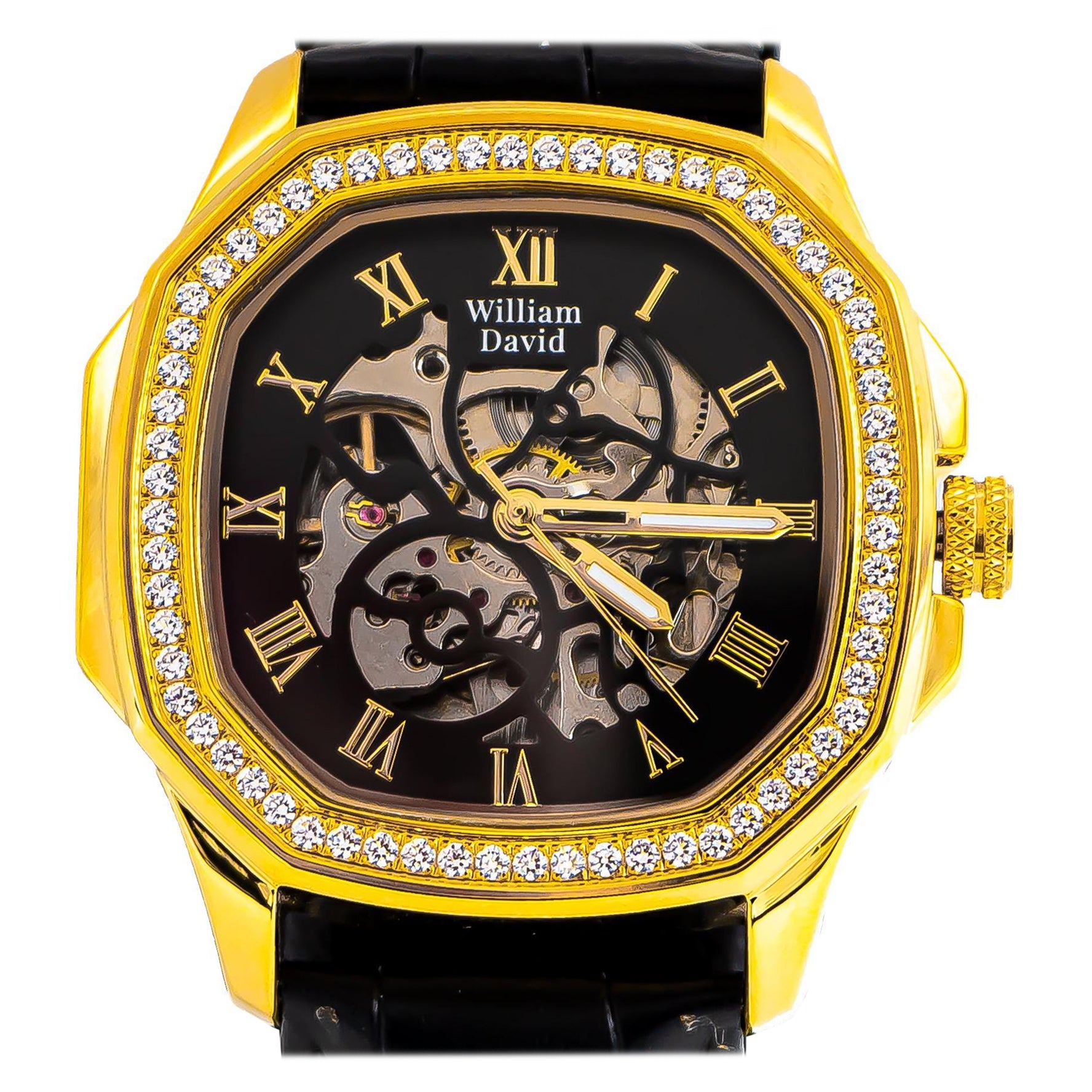 William David Watch Lab Diamonds Yellow Gold Color Alloy & Stainless Steel 42mm For Sale