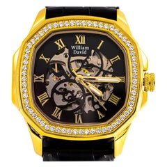 William David Watch Lab Diamonds Yellow Gold Color Alloy & Stainless Steel 42mm