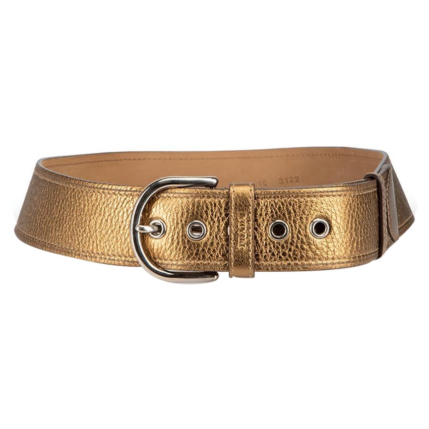 Prada Women's Gold Leather Metallic Belt For Sale