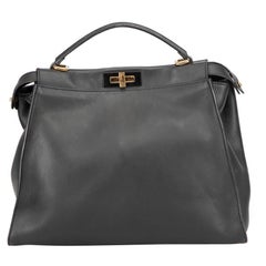 Fendi Women's Black Leather Large Peekaboo Top Handle Bag