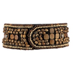 Saint Laurent Women's Brown Wooden Beaded Belt