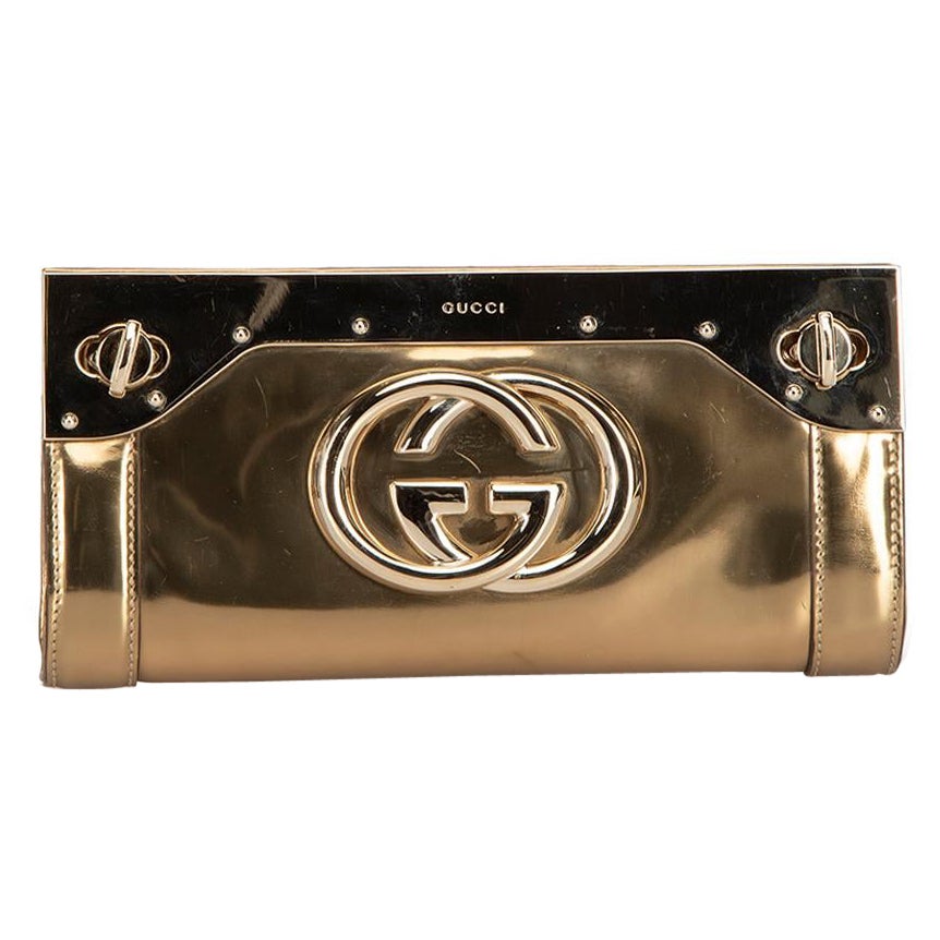 Gucci Women's Gold Leather Starlight Interlocking GG Frame Metallic Clutch
