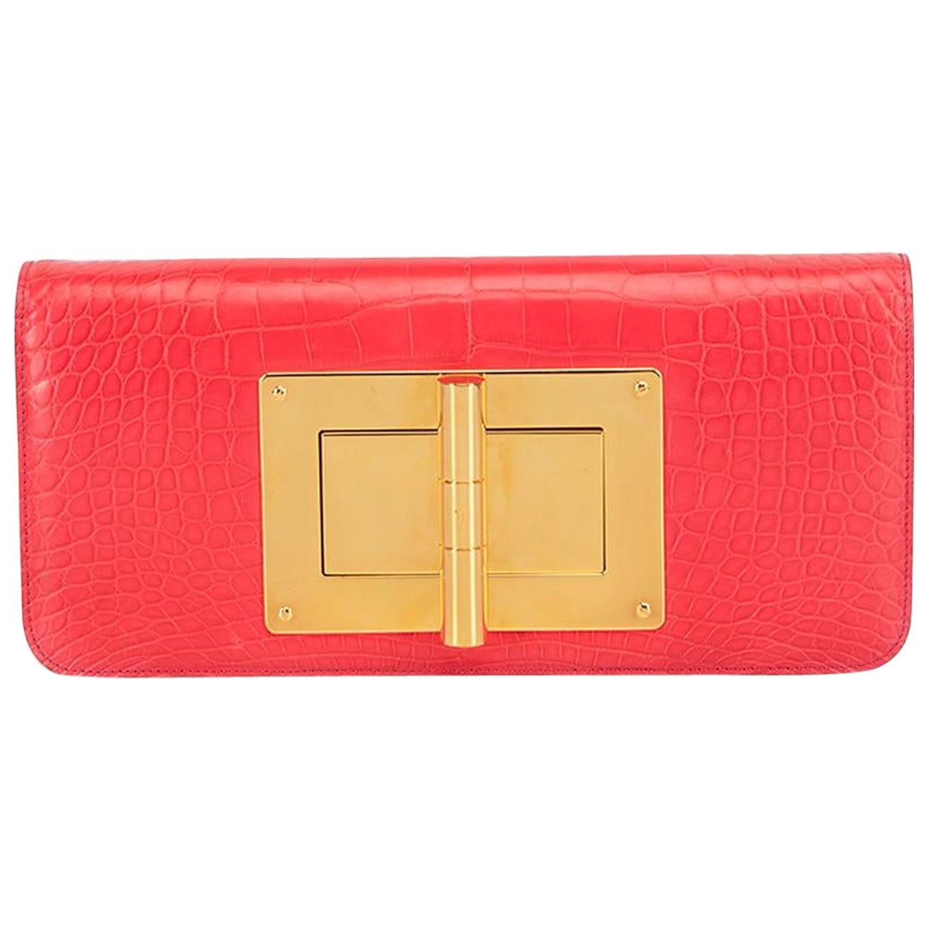 Tom Ford Women's Embossed Leather Natalia East West Turnlock Convertible Clutch For Sale