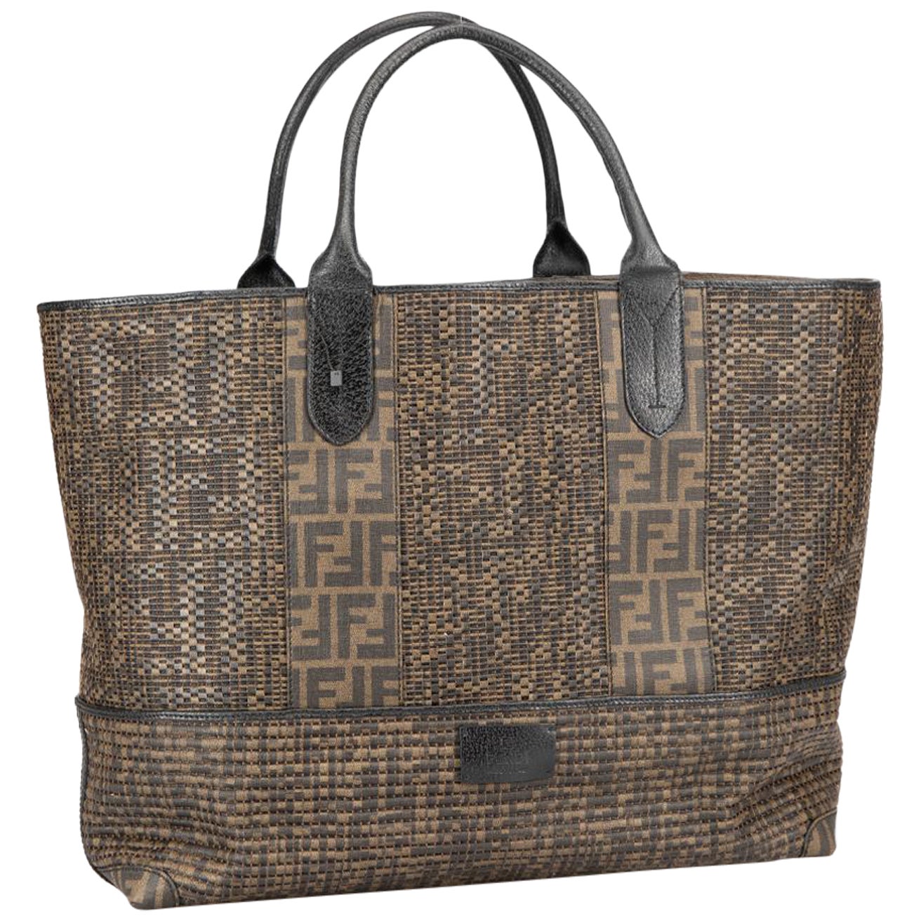Fendi Women's Brown Zucca Print Coated Canvas Woven Large Shopping Tote