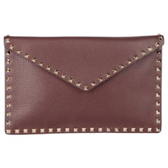 Valentino Women's Burgundy Grained Leather Studded Envelope Clutch