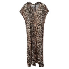 Ganni Brown Leopard Print V Neck Beach Dress Size XXS