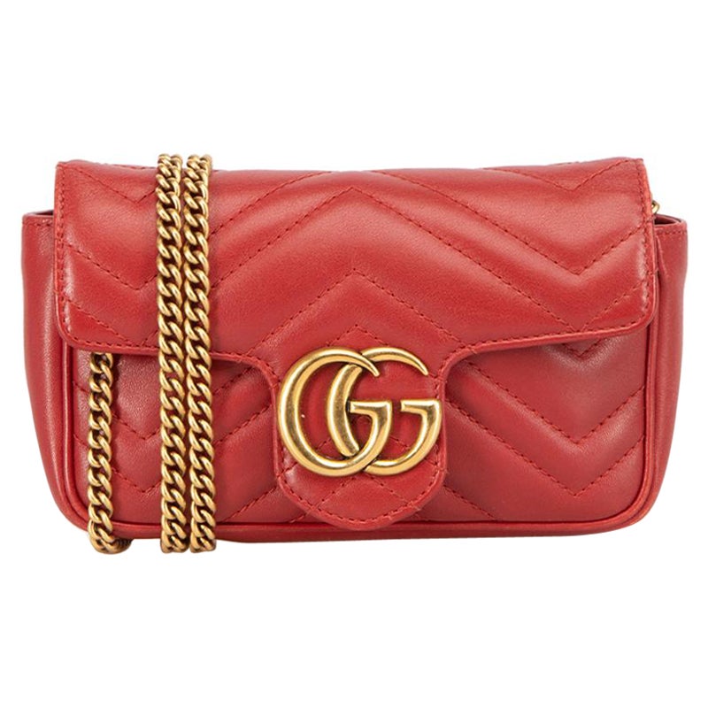Gucci Women's Red GG Marmont Matelasse Super Mini Crossbody Bag