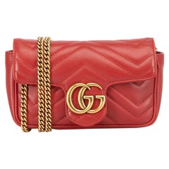 Used Gucci Women's Red GG Marmont Matelasse Super Mini Crossbody Bag