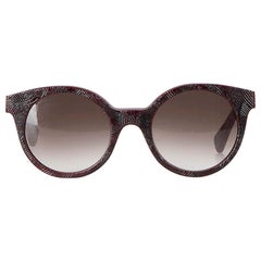 Alexander McQueen Women's Burgundy Textured Rounded Frame Sunglasses