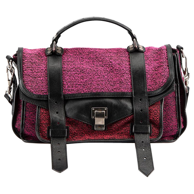 Proenza Schouler Women's Pink Tweed & Calfskin Leather Satchel Bag For Sale
