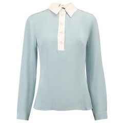 Prada Blue Silk Button Up Blouse Size M