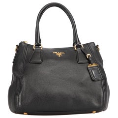 Prada Women's Black Leather Vitello Daino Convertible Handbag