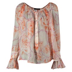 Versace Pink Silk Sheer Floral Printed Blouse Size L