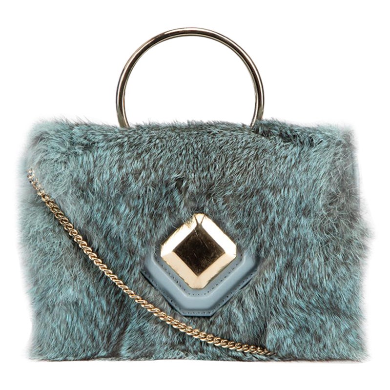 Elie Saab - Mini sac en fourrure bleue pour femme en vente