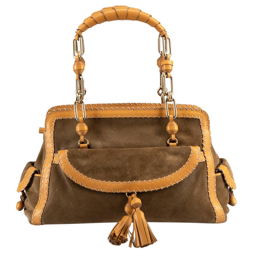 Anya Hindmarch Women's Brown Suede Leather Wide Stitch Tassels Shoulder Bag For Sale