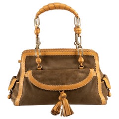 Anya Hindmarch Women's Brown Suede Leather Wide Stitch Tassels Shoulder Bag