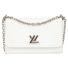 Louis Vuitton Women's White Leather Crocodile Embossed Twist MM Shoulder Bag