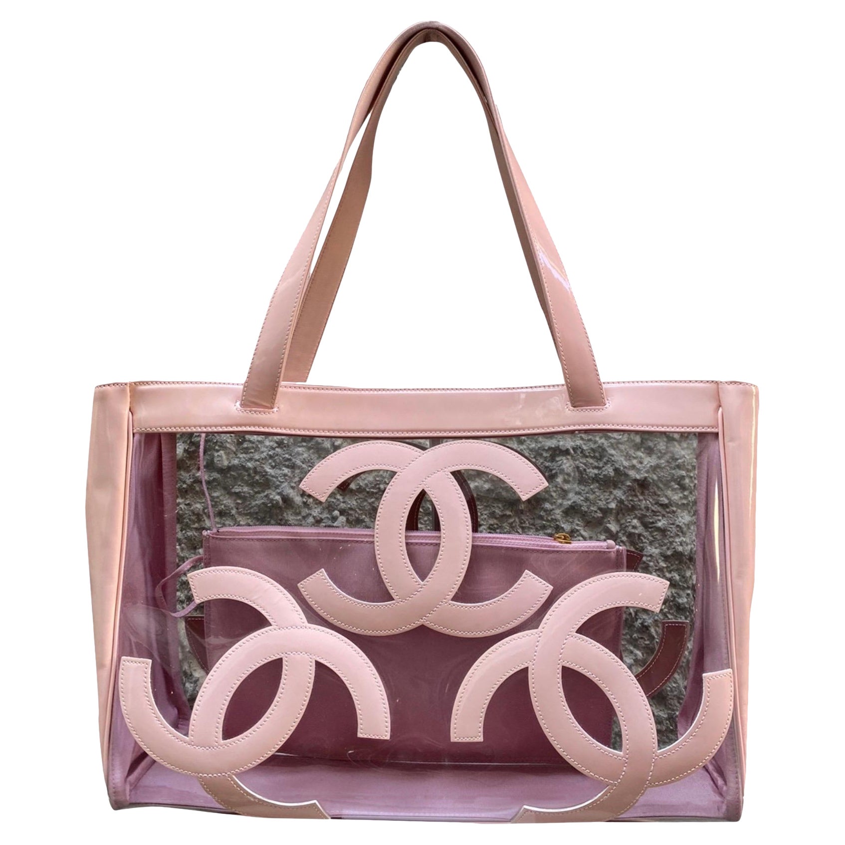 Chanel CC pink and transparent leather and pvc Shopping Bag. at 1stDibs
