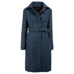Jil Sander Blue Wool Belted Mid Length Coat Size XL