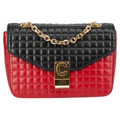 Borsa Céline da donna con tracolla a catena trapuntata in pelle rossa e nera