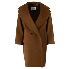 Used Max Mara Brown Wool Double Breasted Oversized Long Coat Size S
