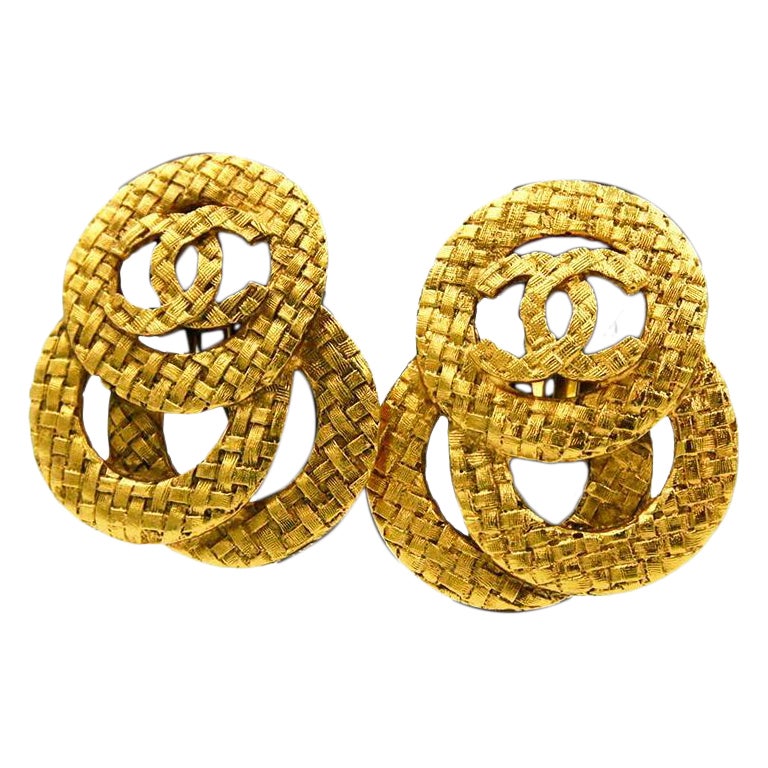 Vintage Chanel CC Logo Woven Interlocking Circles Clip-On Earrings, 1990 