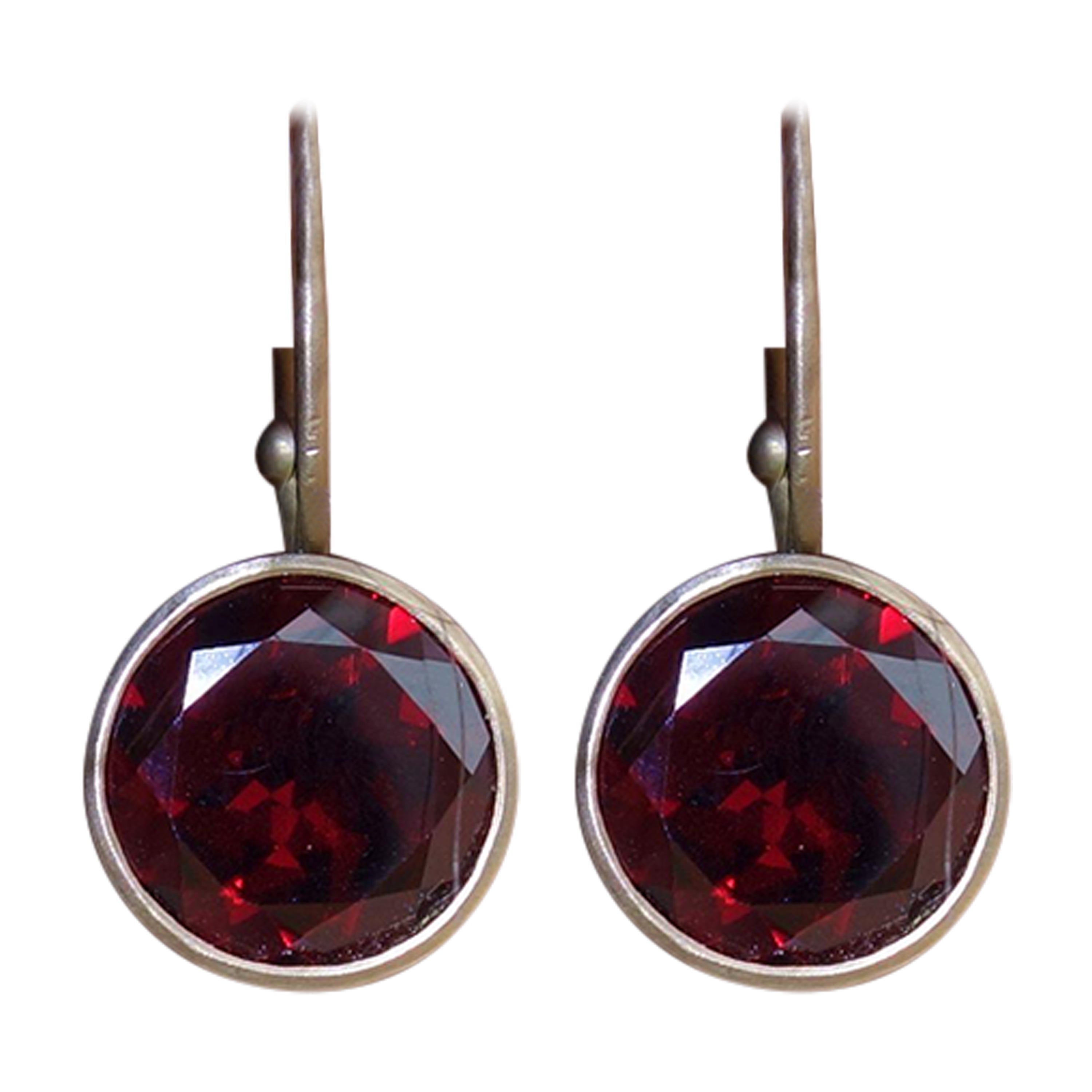 Natural Garnet Gold and Oxidized Sterling Silver Drop Earrings For Sale