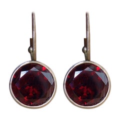 Natural Garnet Gold and Oxidized Sterling Silver Drop Earrings