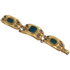 Mid Century Modernist Gilt Bronze & Enamel Link Bracelet by Willy, France 1950s 3
