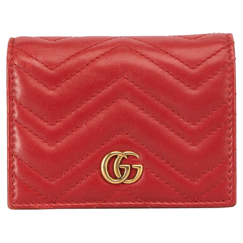 Gucci Women's Red Leather GG Marmont Matelasse Wallet
