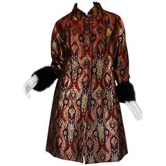 Vintage Spectacular 1960s Gold & Red Silk Brocade Christian Dior Coat