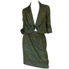 Early 1960s Pierre Cardin for Takashimaya Green Silk Suit 2