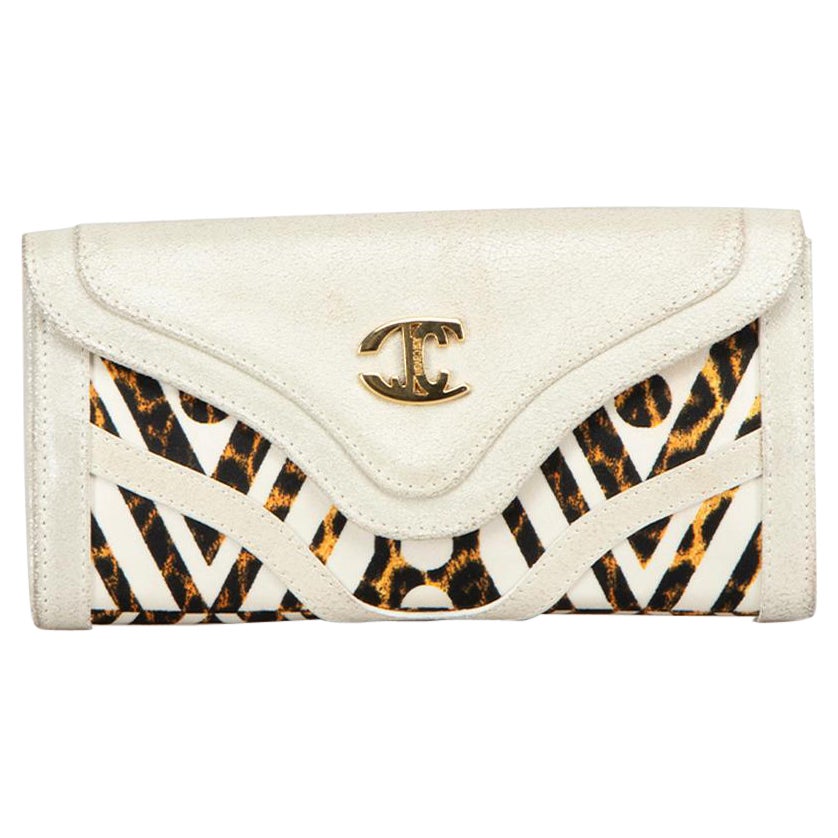 Roberto Cavalli Women's Just Cavalli White Leather Print Panelled Bifold Wallet For Sale