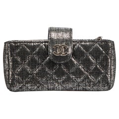Chanel Women's Black & Silver Shimmer Quilted Interlocking CC Phone Pouch