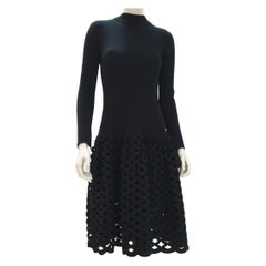 Chanel Black Long Sleeve Perforated Midi Dress