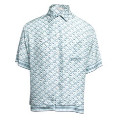 Dior Blue Oblique Silk Button Front Hawaiian Shirt XXL