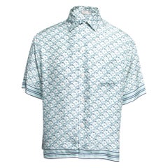 Dior - Chemise hawaïenne en soie bleue à boutons sur le devant XXL