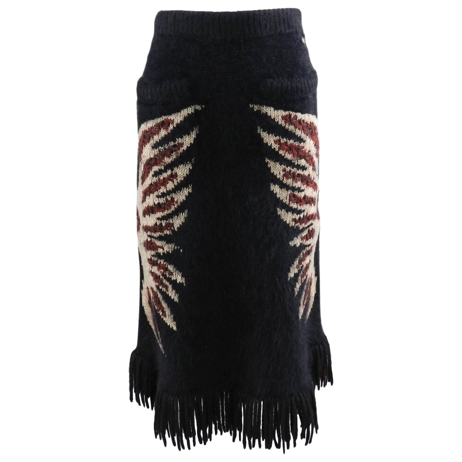 Chanel 14A pre-fall Paris Dallas Runway Western Knit Angora Fringed Skirt