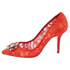 Dolce & Gabbana Red Lace Bellucci Pumps Size 40.5
