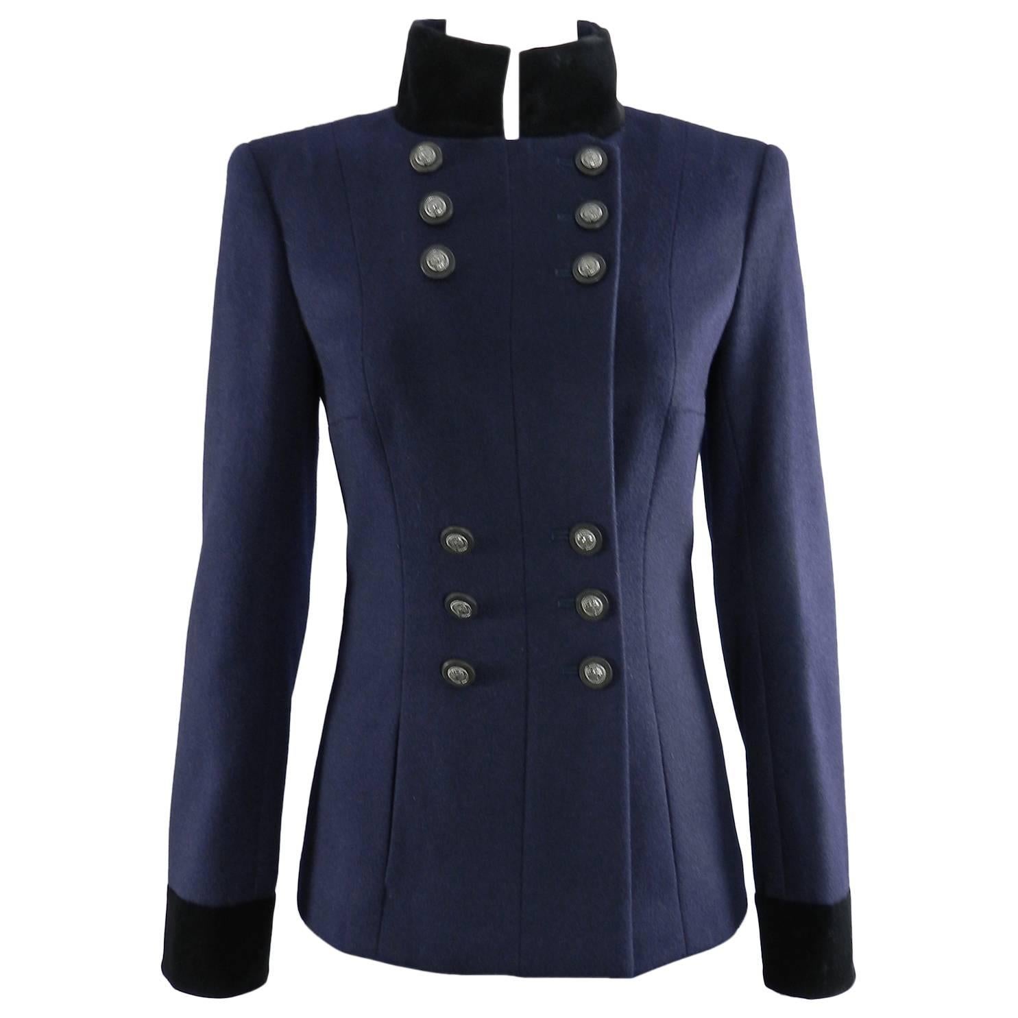 Chanel 2014 pre-fall paris dallas runway collection navy wool Military Jacket