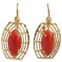 18kt Gold Red Coral Earrings