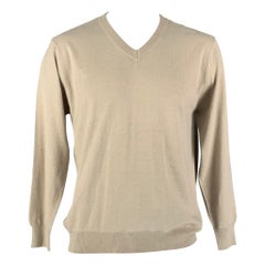 KITON Size L Beige Cashmere Silk V-Neck Pullover