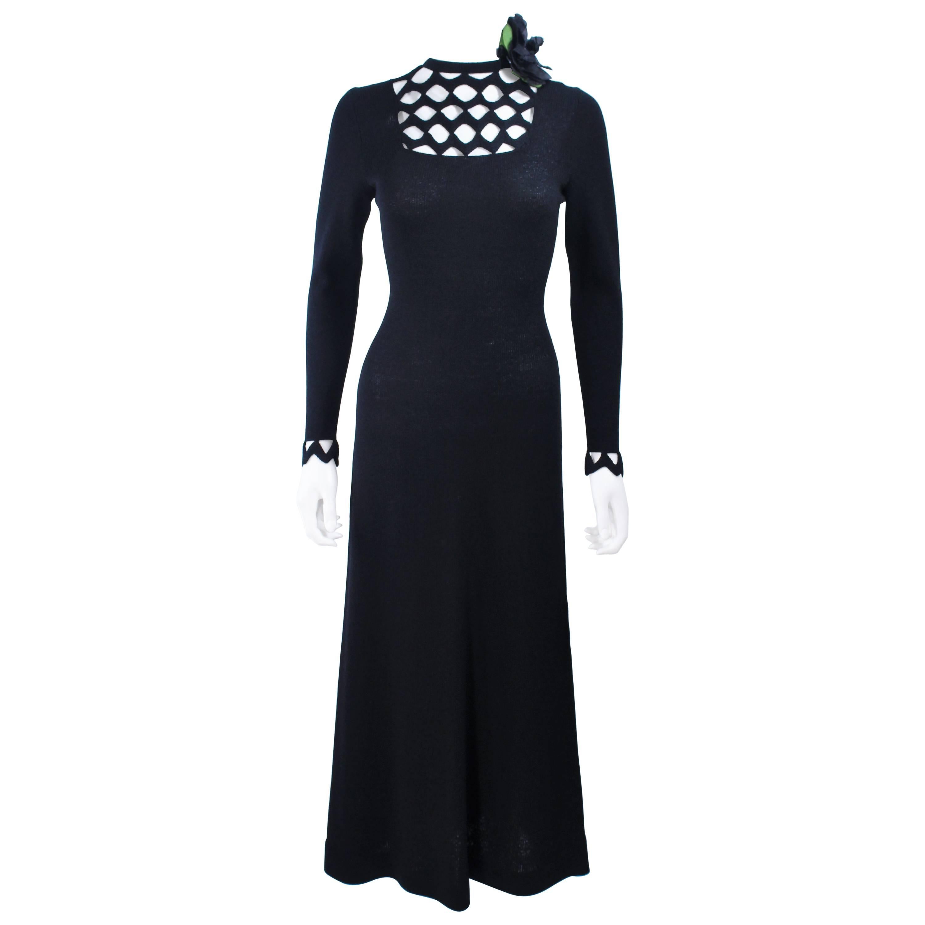 ADOLFO 1970's Black Knit Maxi Gown with Cut Out Detail Size 8 10