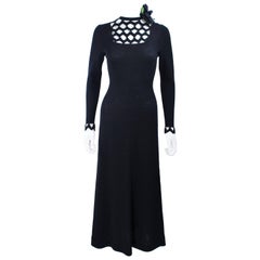 Vintage ADOLFO 1970's Black Knit Maxi Gown with Cut Out Detail Size 8 10